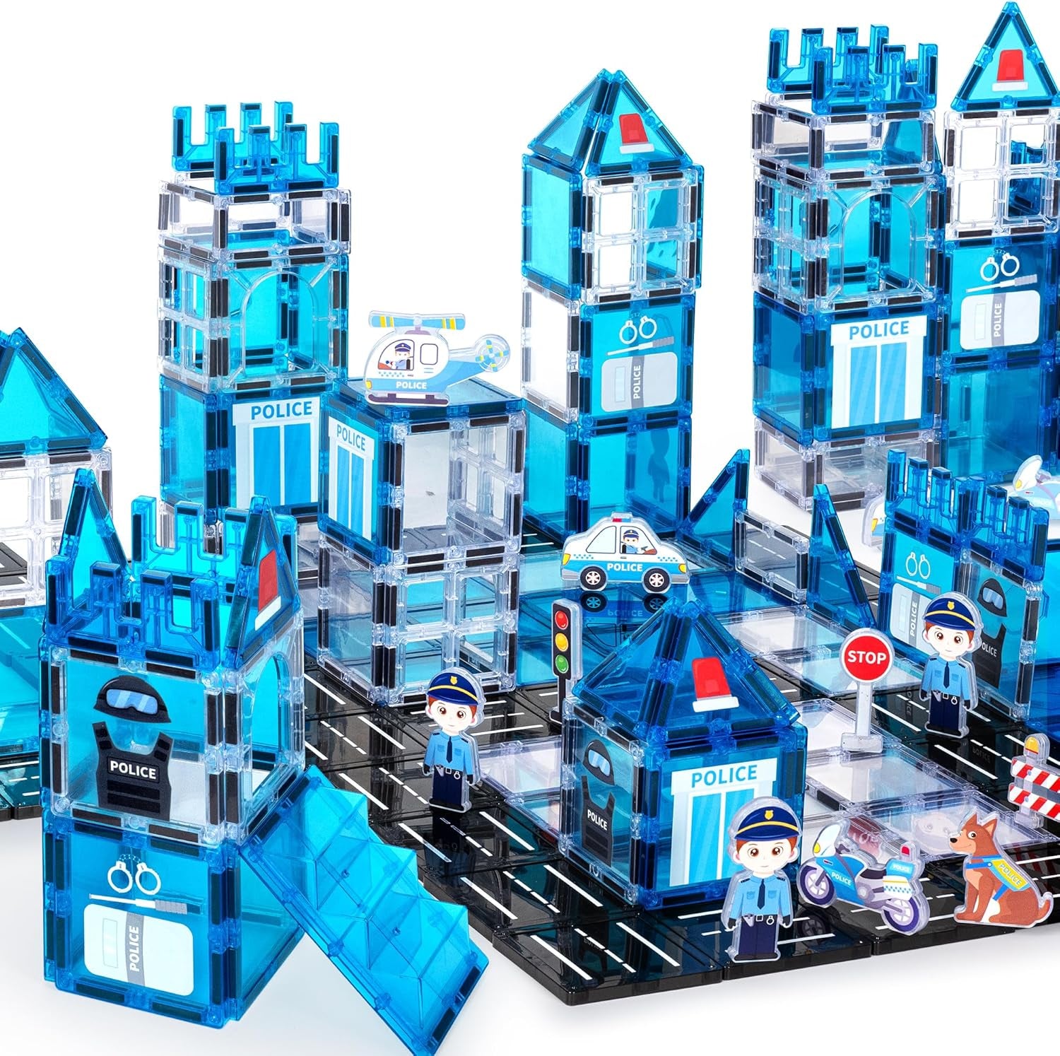 Magnetic Tiles Firefighter Set, Magnetiles with Firefighter, Magnetic Tiles for Kids Ages 4-8, STEM Toys, Magnet Blocks for Boys and Girls, Creative Building Toys, Firefighter